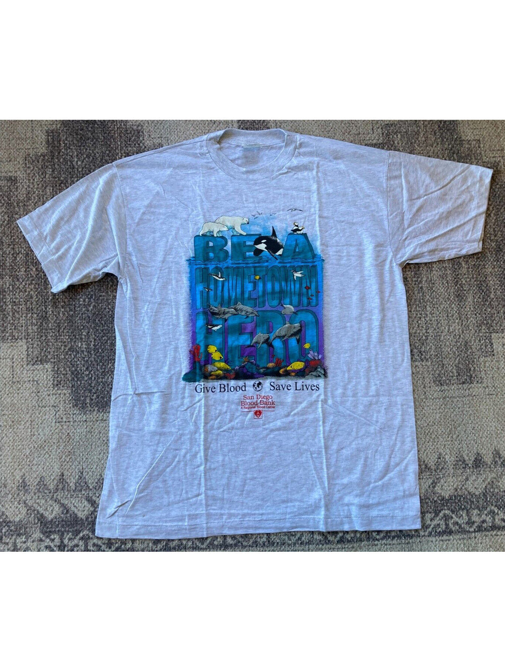 VTG Men's Sz XL Gray Single Stitch T Shirt CARRIBEAN DREAM Logo SD Blood Bank